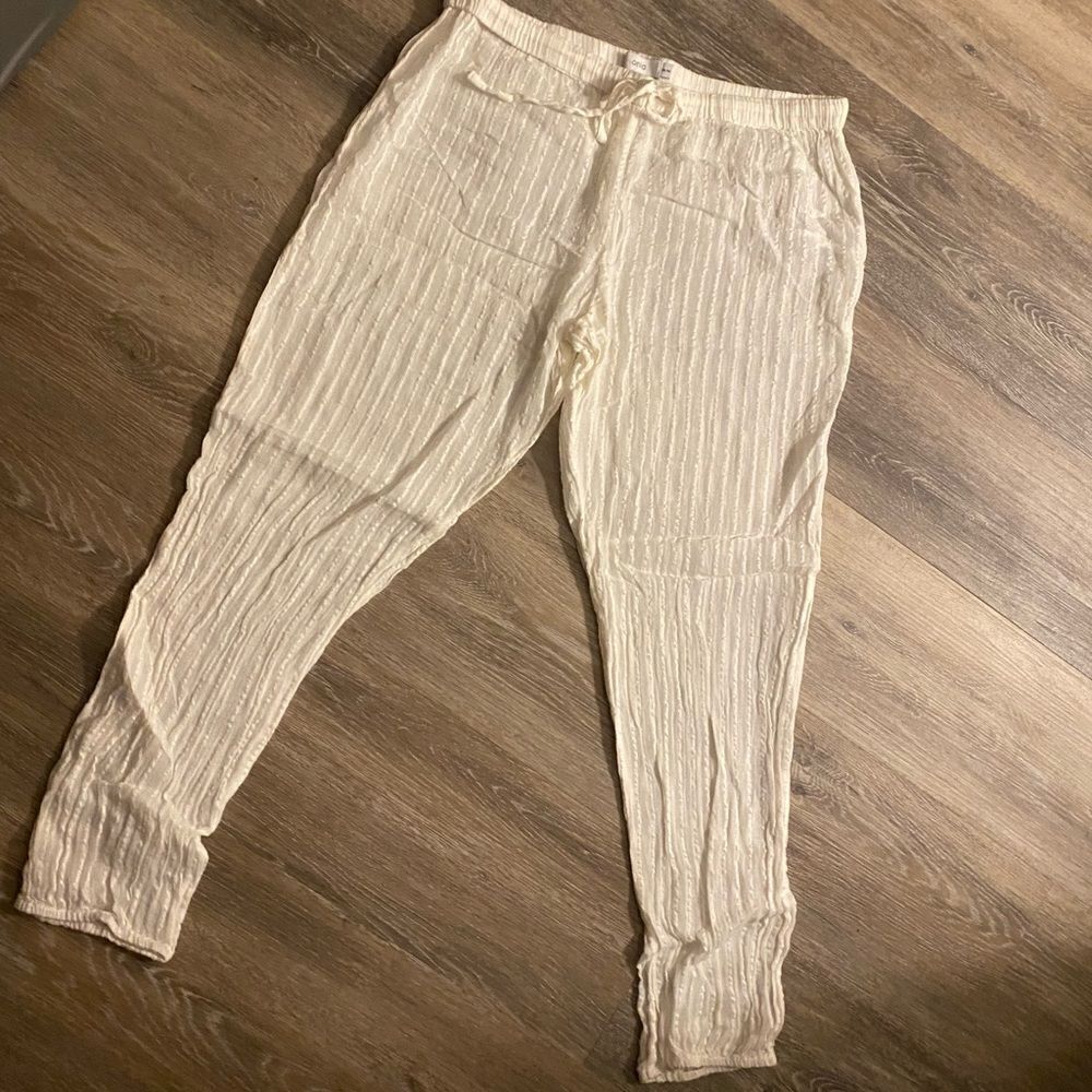 Onia Cream Textured Cropped Drawstring Ankle Pants